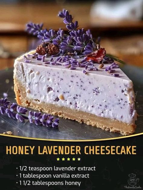 VALERlE'S HOME COOKING | Honey Lavender Cheesecake | Facebook Lavender Cheesecake, Cheesecake Ingredients, Honey Lavender, Family Cookbook, Graham Cracker Crumbs, Graham Cracker, Sweet Cakes, Cookbook Recipes, Cheesecake Recipes