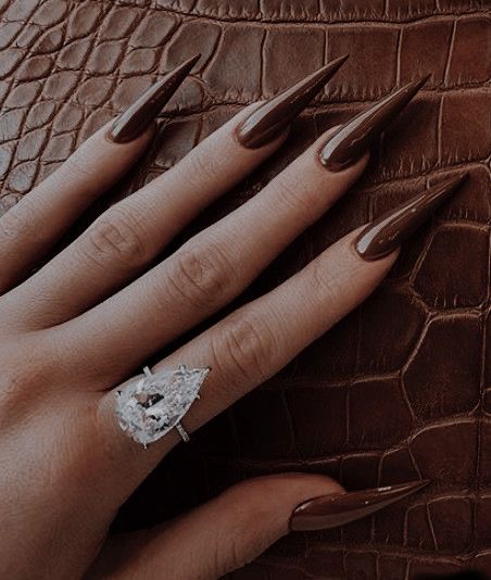 Brown Nails Stiletto, Black And Red Nails Ideas, Dark Brown Nails, Red Nails Ideas, Black And Red Nails, Pretty Girlfriend, Stilleto Nails Designs, Mauve Nails, Acrylic Nail Shapes