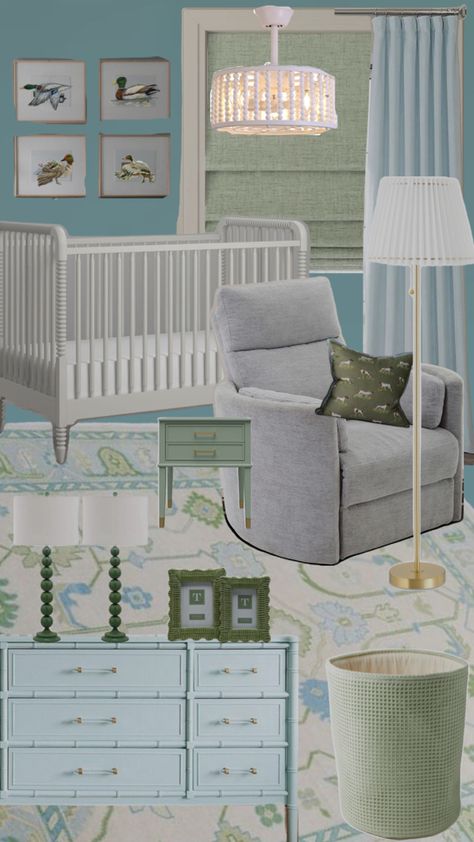 Blue And Green Boy Nursery, Grandmillenial Nursery Decor, Blue And Green Nursery Boy, Grand Millennial Nursery, Southern Boy Nursery, Beautiful Nursery Ideas, Green And Blue Nursery, Blue And Green Nursery, Blue Green Nursery