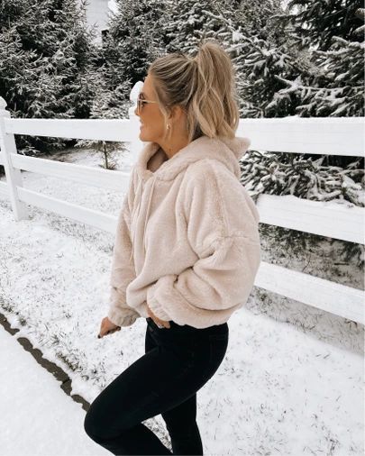 Outfit Ideas: Snow covered trees are my favorite ❄✨ Linked my faux fur hoodie and so many of my other faves that are 50% off #outfits #outfitoftheday #outfitideas | Fashion | Fashion Trends | Fashion Outfits | Outfits Outfit Ideas Snow, Cozy Snow Day, Almost Ready Blog, Amanda West, Cozy Snow, Faux Fur Hoodie, Jean Jacket Outfits, Snow Covered Trees, Nashville Outfits