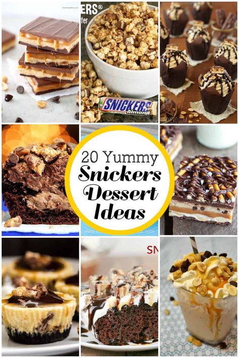 20 Snickers Dessert Roundup Snicker Dessert Recipes, Snicker Desserts, Snickers Dessert Recipes, Snickers Desserts, Peanut Dessert Recipes, Snickers Recipes, Snicker Cookies, Peanut Desserts, Snickers Dessert