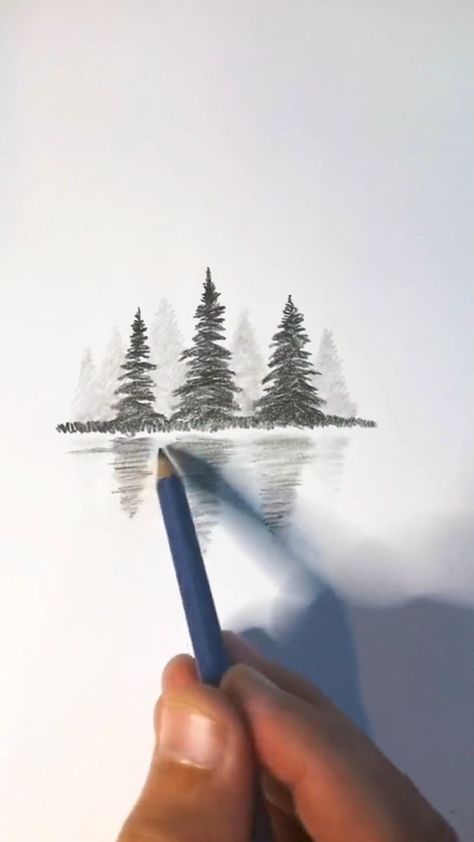 4.5K views · 130 reactions | How to draw pine trees on a lake. #drawingtutorial #landscapedrawing #artclass #drawinglesson. | Super | Super · Original audio Draw Pine Trees, How To Draw Pine Trees Step By Step, Pine Tree Sketch Simple, Tree Forest Drawing, Pine Trees Drawing, Drawing Ideas Forest, Forest Art Drawing, How To Draw Pine Trees, Pine Tree Sketch