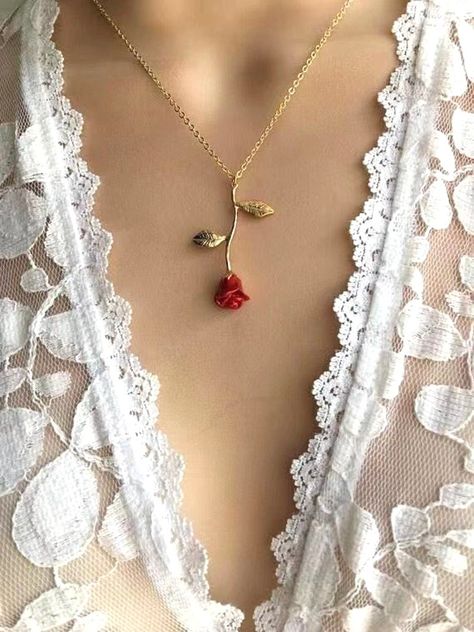 Beauty And Beast Rose, Rose Pendant Necklace, Gold Chains For Men, Redondo Beach, Personalized Bridesmaid Gifts, Rose Pendant, Rose Necklace, Bridesmaids Personalized, Girly Jewelry