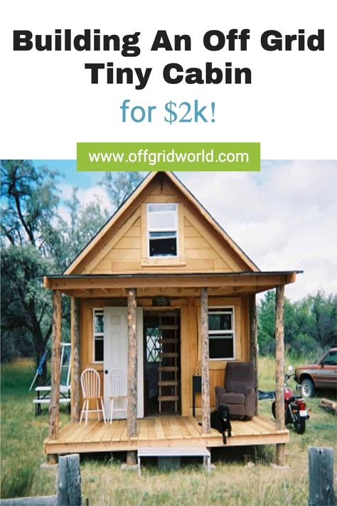 Want to go off grid on a small budget? This tiny cabin is a beautiful example of a DIY, solar-powered home built for cheap. In fact, the most expensive part of this build was the solar panels! #offgrid #cabin #diycabin #tinycabin #offgridliving #solarcabin Tiny Cabin Off Grid, Tiny House Hunting Cabin, Small Cheap Cabin Ideas, Diy Tiny House Cheap Simple, Tiny Cabin Interiors Off Grid, Small Cabins On A Budget Rustic, Diy Tiny Cabin Cheap, Diy Small Cabin Plans Off Grid, Small Diy Cabin