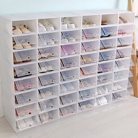 Stacking Storage Boxes, Shoe Box Organizer, Flip Shoes, Shoe Box Storage, Sneaker Displays, Shoe Containers, Plastic Shoe Boxes, Foldable Shoes, Clear Shoes