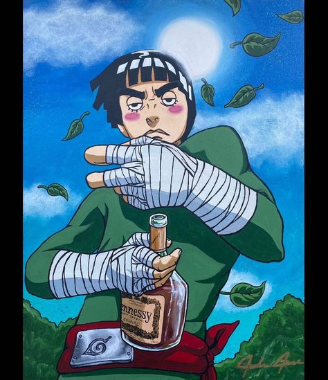 Jordan Jones on Instagram: “I didn’t wanna sell this one but I gotta give the people what they want so here you go… My viral Henny Rock Lee painting will be sold to…” Rock Lee Naruto, Lee Naruto, Dungeons And Dragons Art, Best Anime Drawings, Rock Lee, Anime Wall Art, Naruto Wallpaper, 90s Anime, Anime Tattoos