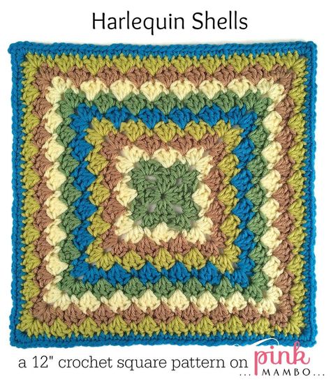 Roundabout Harlequin Granny Square |You can make this easy crochet granny square by using simple double crochet stitches! Crochet Shells, Sunburst Granny Square, Crochet Squares Afghan, Easy Crochet Stitches, Crochet Blocks, Crochet Square Patterns, Granny Squares Pattern, Double Crochet Stitch, Granny Square Crochet Pattern