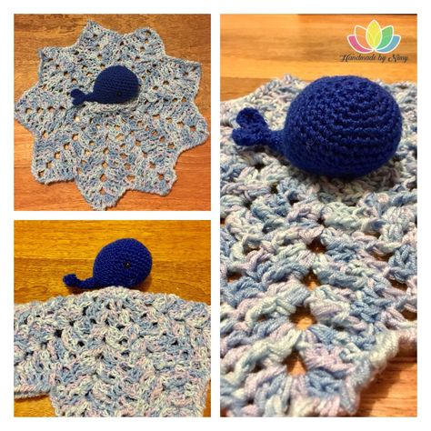 Whale Security Blanket | Handmade By Nimy Crochet Whale Blanket, Lovey Blanket Pattern, Security Blanket Crochet Pattern, Crochet Zig Zag, Whale Blanket, Crochet Lovey Free Pattern, Crochet Security Blanket, Crochet Patterns Baby Boy, Zig Zag Crochet