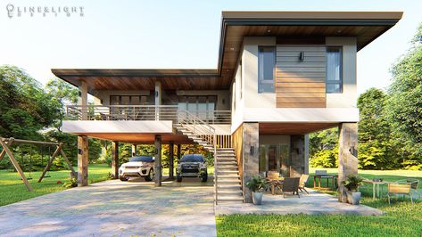 Stilt House Design, Modern Filipino House, Elevated House Design, Stilt House Plans, Stilt Home, Stilt House, Elevated House, Hut House, House On Stilts