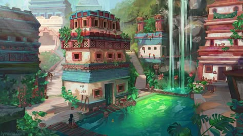 Solarpunk Aesthetic, Aztec City, Interesting Buildings, Fantasy City, Fantasy Places, Magic School, Arte Inspo, Fantasy Art Landscapes, 판타지 아트