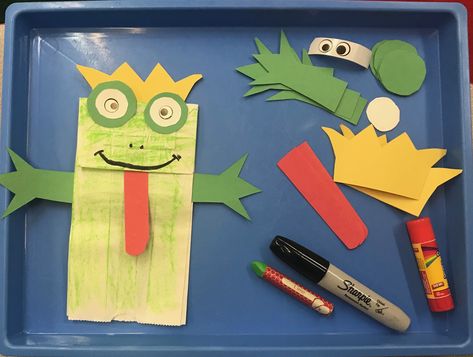 Frog Prince Craft, The Frog Prince Activities, Puppet Paper Bag, Elder Activities, Puppet Paper, Fairy Tale Stem, Party Cart, Frog Puppet, Frog Activities