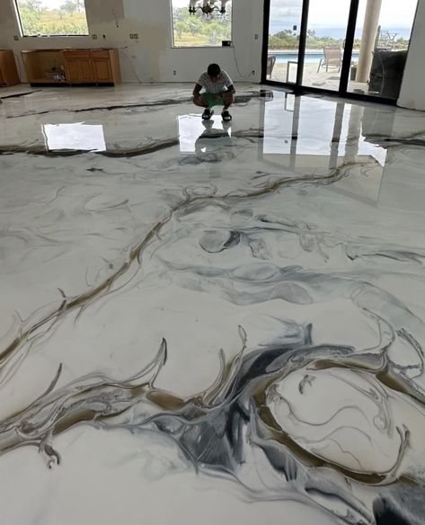 Barndominium Epoxy Floor, Epoxy Flooring Ideas Home, White Epoxy Floors In Home, Epoxy Floors In Home, Epoxy Floor Designs, Floor Pattern Design, Epoxy Resin Flooring, Resin Flooring, Resin Floor