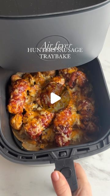 263K views · 6.1K likes | Hayley Dean on Instagram: "Air fryer cheesy BBQ sausage traybake 😍 thank you for your patience with my book! I am pretty sure it’s going to be back on Amazon prime early next week! For this recipe - start by coating halved baby potatoes in a little oil, salt, pepper and smoked paprika. Cook on 180 for 10 minutes, wrap the sausages in bacon, you can also use chicken sausages or chipolatas instead, add them to cook for another 15 minutes or until cooked. Top with bbq sauce and loadsa cheese 🧀 back in the air fryer until bubbling. Serve with some peas and enjoy!" Sausage Traybake, Bbq Sausage, Chicken Sausages, I Am Pretty, Baby Potatoes, Chicken Sausage, Square Crochet, Fryer Recipes, Smoked Paprika