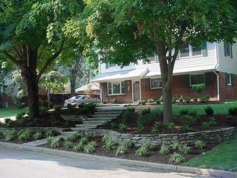 Landscaping Slopes: Ideas, Photos, and Considerations for Your Alexandria, Arlington, or Springfield, VA Yard Sloped Backyard Ideas, Steep Hillside Landscaping, Sloped Front Yard, Sloped Backyard Landscaping, Landscaping A Slope, Landscaping On A Hill, Backyard Ideas On A Budget, Sloped Yard, Sloped Backyard