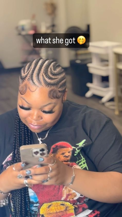 Inspired by my girl @laidbylanaaa she clowned on latto braids, i just had to do them justice!! On my beautiful client @styledby_yorke… | Instagram Freestyle Boho Stitch Braids, Curvy Stitch Braids, Long Stitch Braids With Design, Bohemian Stitch Braids, Stitch Braided Ponytail, Freestyle Stitch Braids, Bhaddie Hairstyle, Small Feed In Braids, Hair Braid Designs