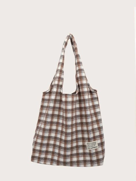 Canvas Shopper Bag, Plaid Tote Bag, Plaid Tote, Cool Bags, Barrel Bag, Woven Tote Bag, Graphic Tote, Dr Closet, Tote Pattern