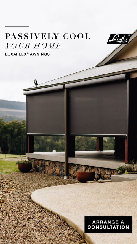 Luxaflex Blinds, Luxe Farmhouse, Verandah Ideas, Awning Design, Backyard Fencing, House Moodboard, Outdoor Alfresco, Patio Blinds, Court Yard