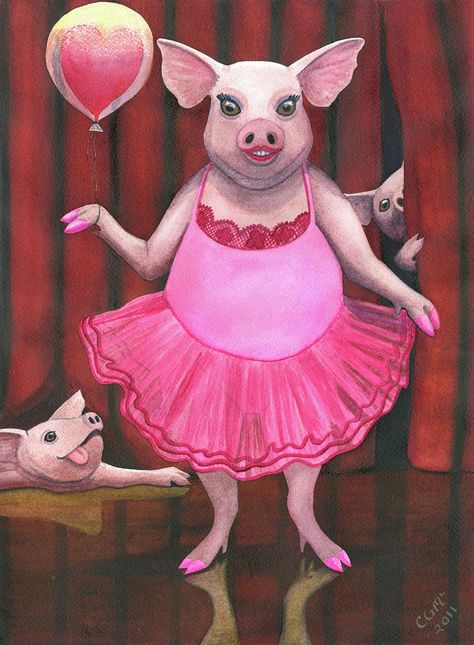 Pretty Pink Piggy Ballerina Animals, Pig Oil, Pig Artwork, Water Paintings, Flying Pigs, Pig Drawing, Pig Illustration, Pig Art, Pink Images