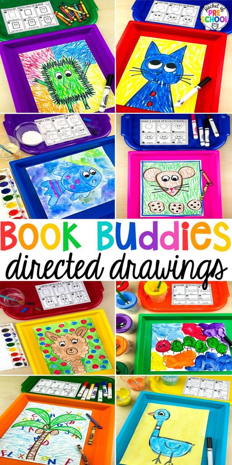 September Directed Drawing Kindergarten, Pre K Book Activities, Kindergarten Mini Lessons, Prek Books With Activities, Books Theme Preschool, Pre K Books With Activities, Preschool Art Curriculum, Kindergarten Art Center Ideas, Art Class For Kindergarten