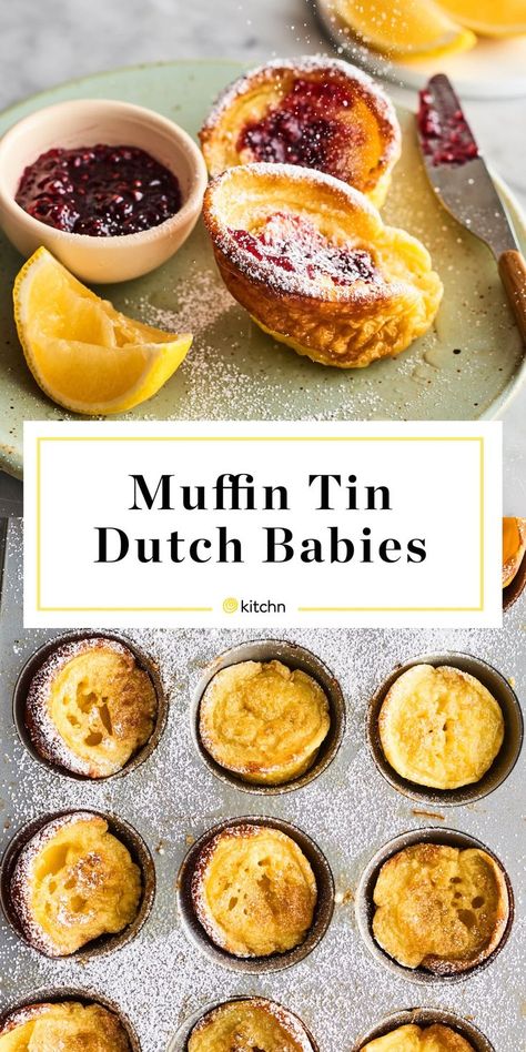 Jan 9, 2021 - These muffin-pan Dutch babies are just as delicious as the skillet version, but are so much smarter for serving to a crowd. You'll pour the simple batter into a preheated muffin pan and then stand back as as they puff and crisp in the oven, making light and fluffy custardy cups. Easy Cute Brunch Ideas, Eggs With Artichokes, Shared Snack Ideas, Overnight Breakfast Recipes Make Ahead, Food By Maria, Minimal Ingredient Breakfast, Duch Pancakes, Untraditional Breakfast Ideas, Quick Summer Breakfast Ideas