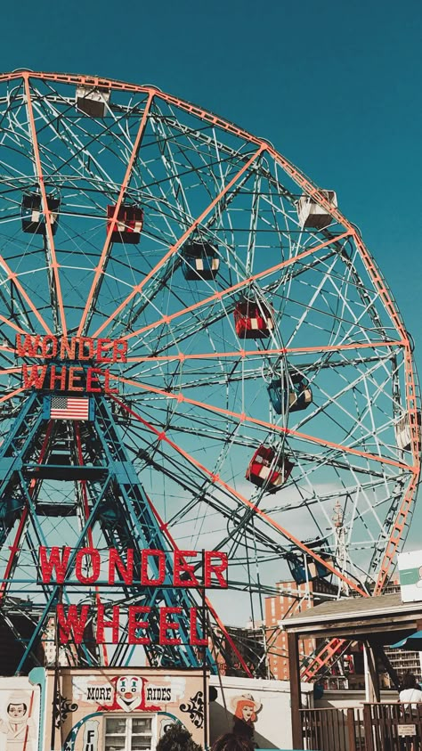 Wonder Wheel. Coney Island, NY #coneyisland #newyork Wonder Wheel Coney Island, Coney Island Nyc, Coney Island Wallpaper, Coney Island Aesthetic, Wonder Wheel, 50s Aesthetic, Island Wallpaper, Pixel Art Background, Nyc Aesthetic