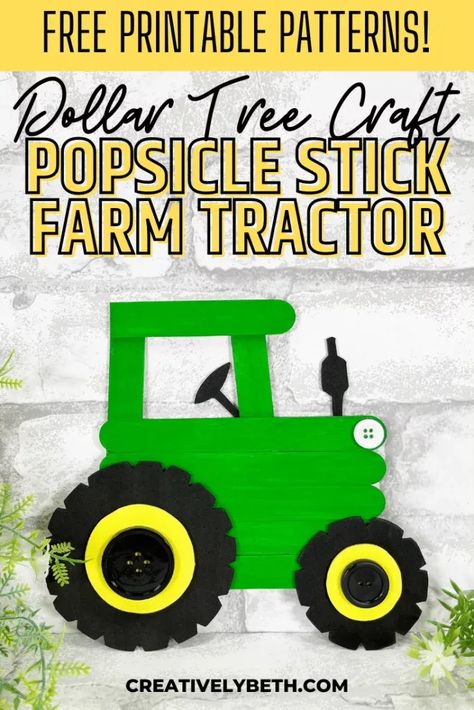 Dollar Tree Craft Stick Tractor Creatively Beth #dollartree #creativelybeth #farm #farmer #tractor #kids #craft #diy #craftstick #popsiclestick Diy Tractor, Tractor Art, Scouts Crafts, Kids' Crafts, Diy Crafts To Do, Tree Crafts, Foam Crafts, Etsy Sales, Dollar Tree Crafts