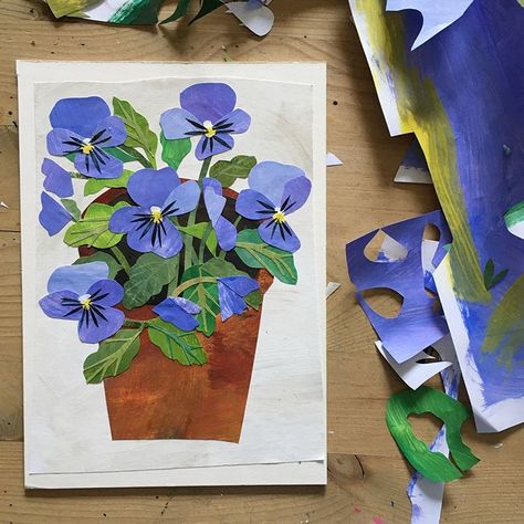 Clover Robin on Instagram: “The tiny front yard pansies.” Paper Craft Cards, Tiny Front Yard, Collage Food, Clover Robin, Construction Paper Art, Cut Paper Art, Paint Diy Crafts, Paint Collage, Posca Art