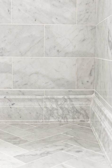 Installing Marble Tile in our Master Bathroom. #camitidbits #marble #marblebathroom #tileinstallation #installingtile #marbletile #carraramarble Jurassic World Bedroom, Bedroom Decor Cheap, Apartment Minimalist, Marble Shower Tile, Marble Bathroom Floor, Marble Tile Bathroom, Marble Showers, Pretty Bathrooms, Master Shower