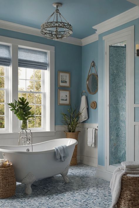 Discover how to bring the skies indoors with Blue Sky (SW 0063) in your coastal bathroom! Follow this daily interior designer routine for a refreshing touch. #Ad #homedecor #homedesign #bathroom #Painthome interiorarchitecture best Wall Colors for Bathroom Colors
Bright Room Colors
best colors combinations bathroom
bathroom Remodeling
Modern Paint Colors
2024 Blue Paint Bathroom Ideas, Colored Ceiling Bathroom, Bathroom Blue Walls, Paint Colors 2024, Blue Bathroom Ideas, Bright Room Colors, Blue Tile Floor, Blue Bathroom Walls, Light Blue Bathroom