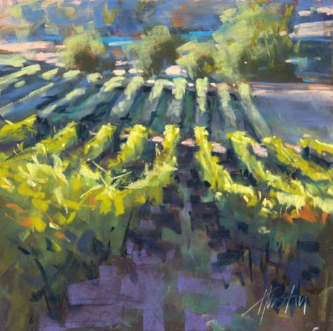 Vineyard Collection — Amanda Houston Amanda Houston, Vineyard Art, Sky And Water, Oregon Landscape, Oregon Wine Country, Houston Art, Pastel Paintings, Evening Light, The Pearl