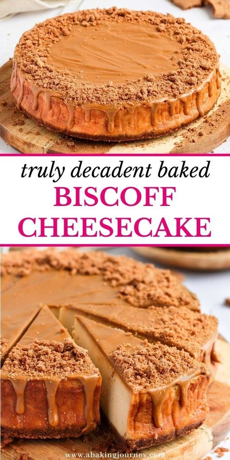 This incredibly decadent Baked Speculoos Biscoff Cheesecake is the perfect dessert to make for a special occasion this Fall and Winter! Made from a Lotus Biscoff Cookie Crust, a Biscoff / Cookie Butter Cheesecake Batter and topped with more Cookie Butter Biscoff Spread and crushed speculoos cookies, this epic baked Speculoos Cheesecake is a true crowd-pleasing dessert! Potluck Ideas Dessert, Cookie Butter Biscoff, Cheesecake Speculoos, Cookie Butter Cheesecake, Holiday Cake Recipes, Cheesecake Baked, Speculoos Cookies, Dessert To Make, Biscoff Cheesecake