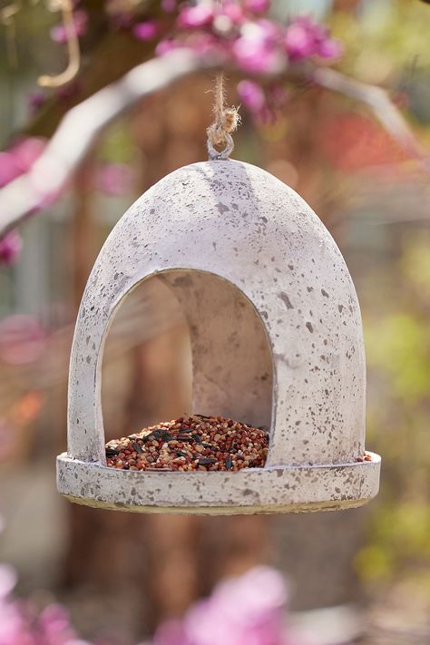 Suitable for any type of bird seed, this resin feeder’s minimalist design blends beautifully into the garden. Bird Feeder Design, Ceramic Bird Feeders, Pottery Bird Feeders, Clay Bird Feeder, Ceramic Bird Feeder, Modern Bird Feeders, Garden Ceramics, Unique Bird Feeders, Hanging Bird Feeder