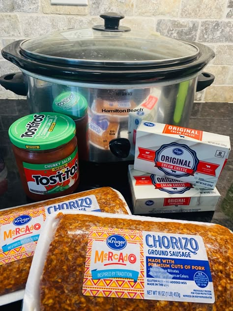 Slow Cooker Chorizo Dip - Cooks Well With Others Chorizo Dip Crockpot, Crock Pot Chorizo Queso Dip, Rotel Dip With Chorizo, Chorizo Queso Dip Crockpot, Chorizo Dip Recipes, Queso Chorizo Dip, Chorizo Bean Dip, Slow Cooker Chorizo, Dip With Chorizo