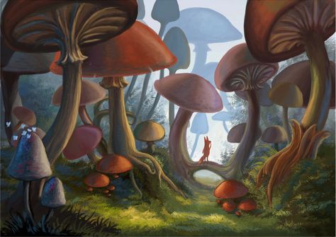 Kito in the Mushroom Forest by furiouskitten on DeviantArt Mushroom Background, Art Stories, Forest Drawing, Mushroom Drawing, Mushroom Forest, Magical Land, Forest Painting, Art Story, The Mushroom