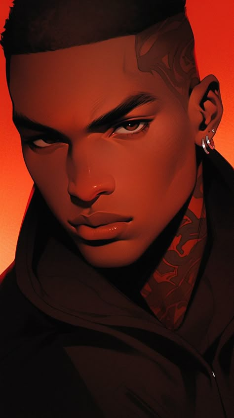 Dark Skin Male Character Design, Black Male Oc Art, Punk Character Art, Poc Characters, Au Ra, Afrofuturism Art, Skins Characters, Black Vampire, Dark Skin Boys