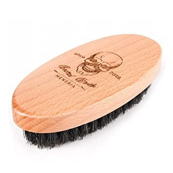 Menesia Boar Bristle Hair Beard Brush for Men, Small Soft Beard Brush, Pocket Travel Men's Wooden Mustache Brush (Skull) Soft Beard, Wooden Bristle Brush, Wooden Beard Comb, Thick Beard, Moustache Wax, Boar Bristle Brush, Beard Brush, Beard Combs, Brush Kit