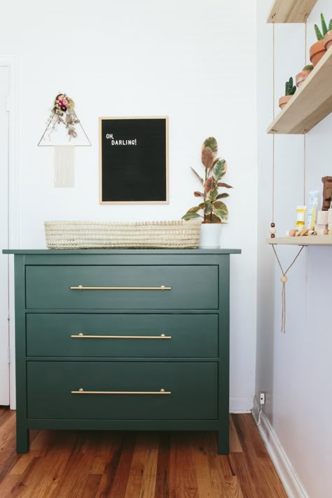 15 IKEA Dresser Hacks That Look Surprisingly High-End Ikea Hemnes Chest Of Drawers, Ikea Rast Makeover, Ikea Dresser Hack, Green Nightstands, Ikea Hemnes Dresser, Ikea Rast Hack, Green Dresser, Kura Bed, Hacks Ikea