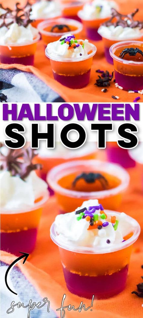 BEST HALLOWEEN JELLO SHOTS Jello Shots Vodka, Halloween Jello Shots, Halloween Jello, Halloween Shots, Jell O Shots, Orange Jello, Pudding Shots, Jello Shot Recipes, Halloween Sprinkles