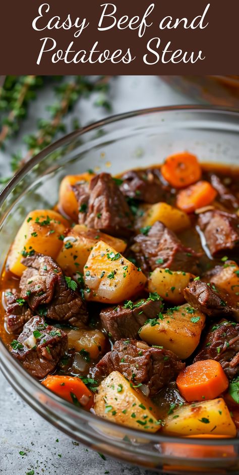 Find out how to whip up a simple beef and potatoes stew that's ideal for a satisfying meal. Stew Beef And Potatoes Recipes, Cowboy Stew With Potatoes And Meatloaf, Easy Beef Stew Meat Recipes, Beef And Potatoes Recipes, Meat And Potatoes Recipes, Beef And Potato Stew, Hearty Stew, Easy Beef Stew, Meat And Potatoes