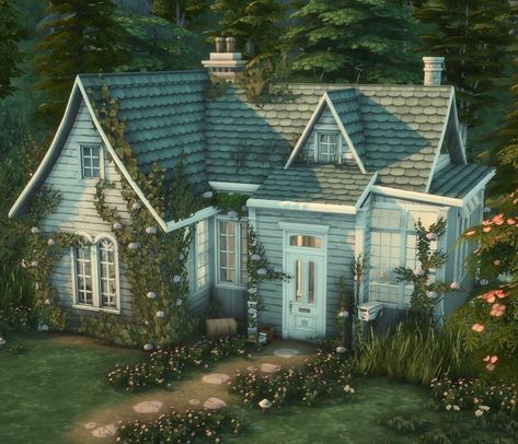 Sims 4 Gallery House, Sims 4 Green House, Sims 4 Bridge, Cottage Build Sims 4, Sims 4 Tiny Cottage, Sims 4 Cute Cottage, Ts4 House Ideas, Sims 4 Cozy House, Sims 4 Small Cottage