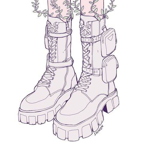 Bottom Shoes Drawing, Chunky Shoes Reference, Chunky Shoes Drawing, Platform Shoes Drawing, Anime Shoes Drawing, Cyberpunk Boots, Cyberpunk Shoes, Midi Skirt Outfit Winter, Shoes Reference