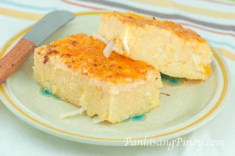 Cassava Cake Recipe Casava Cake Recipe, Cavatelli And Broccoli, Cassava Cake Recipe, Pinoy Kakanin, Cassava Recipes, Pilipino Recipe, Cream Cheese Flan, Cheese Flan, Filipino Kitchen