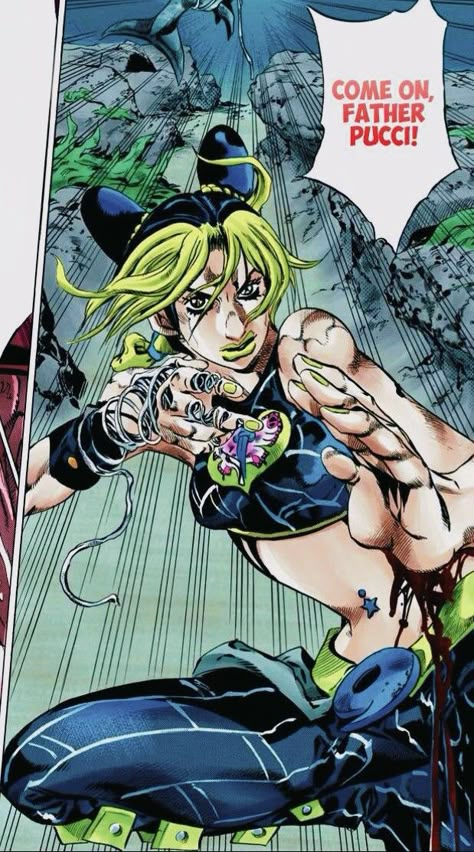 Jolyne Pfps, Adventure Artwork, Jojo's Bizarre Adventure Characters, Baja Blast, Jolyne Kujo, Hirohiko Araki, Panel Artwork, Japanese Poster Design, Jojo's Adventure