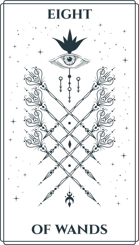 Discover the different meanings of the 8 of Wands at backyardbanshee.com : this card is all about progress, action, infatuation, speed, excitement, messages, social media, travel, and results. 8 Of Wands Tarot, 8 Of Wands Tarot Meaning, 8 Of Wands, 3 Of Wands, Eight Of Wands, Rod And Staff, Wands Tarot, Tarot Meanings, Poetry Inspiration