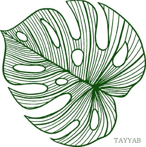 Monstera Template, Tropical Leaves Outline, Monstera Leaf Illustration, Monstera Leaf Embroidery Pattern, Monstera Stencil Leaves, Monstera Leaf Vector, Leaf Wall Stencil, Doodle Art Flowers, Leaf Stencil