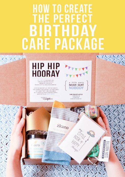 Care Package Ideas For Birthday, Birthday Packaging, Bday Care Package, 50th Birthday Care Package, Birthday Package Ideas, Birthday Package, Party In A Box Ideas Diy, Birthday Care Packages College, Birthday In A Box Care Package