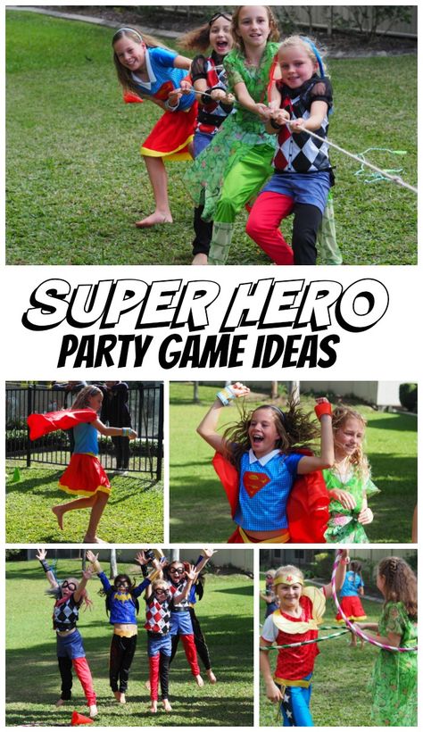 Superhero Birthday Party Games, Dc Superhero Girls Party, Superhero Camp, Super Hero Activities, Superhero Party Games, Super Hero Games, Super Hero Day, Party Game Ideas, Super Hero Party