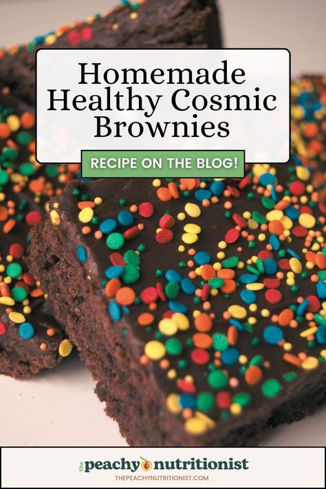 Homemade Healthy Cosmic Brownies Diy Cosmic Brownies, Cosmic Brownie Copycat, Protein Cosmic Brownies, Organic Brownie Recipe, Healthy Cosmic Brownies, Homemade Cosmic Brownie Recipe, Vegan Cosmic Brownies, Healthy Fudge Brownies, Healthy Fudge