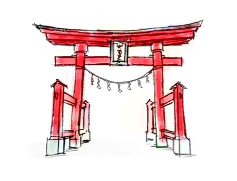 Torii: Gates to the Sacred Spaces | Nippon.com Japanese Temple Drawing, Temple Drawing, Japan Temple, Japanese Shrine, Torii Gate, Japanese Temple, Japanese Drawings, Building Drawing, Architecture Drawing Art