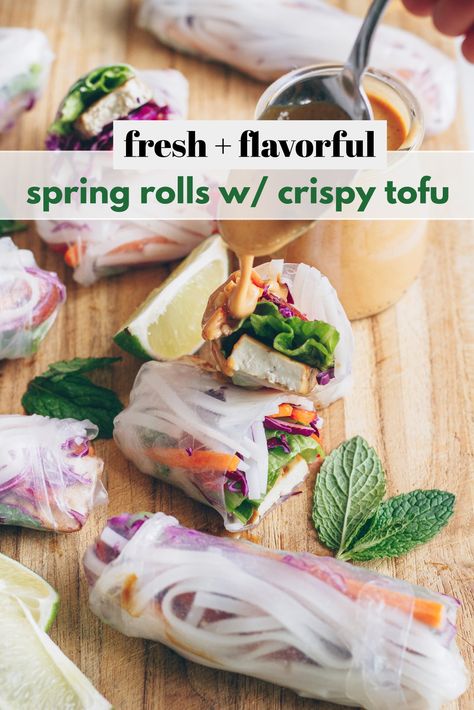 Fresh Spring Rolls with Crispy Tofu – healthienut – Easy to follow plant-based recipes Tofu Spring Rolls, Vegetables And Rice, Tofu Marinade, Cabbage Rice, Fresh Spring Rolls, Marinated Tofu, Crispy Tofu, Bean Curd, Peanut Sauce